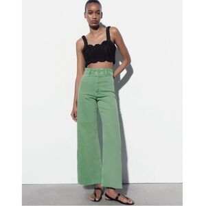 Zara High Rise Green Jeans
